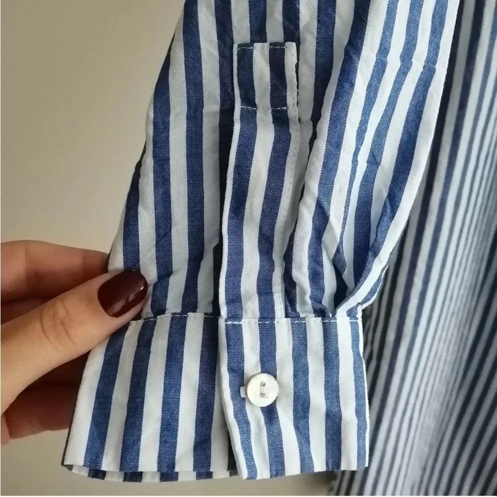 Seraphine Blue and White Striped Maternity/Nursing Shirt Dress - Picture 5 of 15